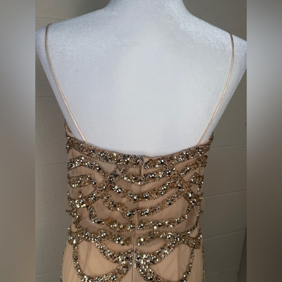 Aidan Mattox Beige Dress With Gold Sequin and Spaghetti Straps Size 4 - Picture 2 of 13